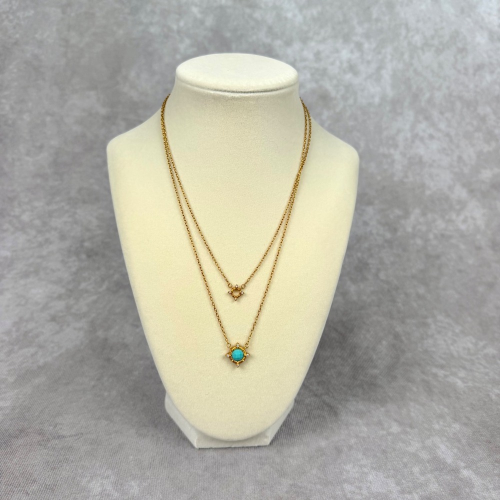 Freida Rothman Turquoise Starburst Layered Necklace Gold over Sterling Silver CZ